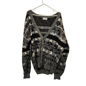 Alexander Lloyd Gray Black Button Front V-Neck Knit Cardigan Sweater Size XL